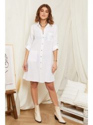 Rodier Lin Lniana sukienka w kolorze białym rozmiar: XL/XXL. Białe sukienki Rodier Lin, na co dzień, xl, bez wzorów, ze lnu, bez kołnierzyka, bez ramiączek, mini, proste. Za 162.87 zł.
