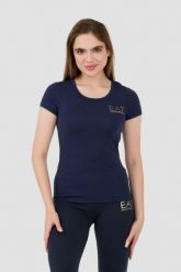 EA7 Granatowy damski t-shirt, Rozmiar XS. Niebieskie t-shirty EA7 Emporio Armani, xs, bez wzorów, bez kołnierzyka, bez ramiączek. W wyprzedaży za 259.99 zł.