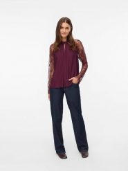 Vero Moda Bluzka w kolorze bordowym rozmiar: L. Czerwone bluzki Vero Moda, l, bez wzorów, z koronki, bez kołnierzyka, bez ramiączek. Za 96.83 zł.