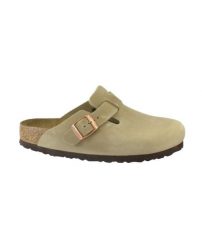 Kapcie Birkenstock Boston Sfb Leoi Damskie. Brązowe obuwie domowe Birkenstock, bez wzorów, z materiału, z otwartym noskiem, bez zapięcia. Za 648.00 zł.