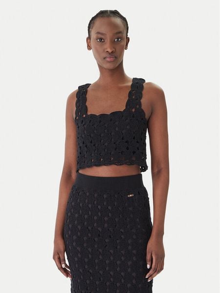 Fracomina Top FR26ST4017K488R6 Czarny Slim Fit. Czarne topy Fracomina, m, bez wzorów, z bawełny, bez kołnierzyka, bez ramiączek. Za 209.99 zł.