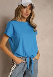 Jasnoniebieski Bawełniany T-shirt Wiązany u Dołu Sunalina. Niebieskie t-shirty Renee, l, bez wzorów, z bawełny, bez kołnierzyka, bez ramiączek. Za 29.99 zł.