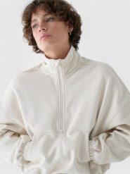 4F Bluza dresowa bez kaptura damska - beżowa M. Brązowe bluzy sportowe 4f, m, bez wzorów, z bawełny, bez kaptura. W wyprzedaży za 89.99 zł.