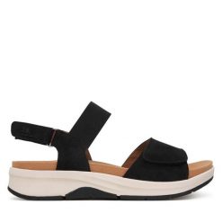 Sandały Josef Seibel. Czarne sandały Josef Seibel, bez wzorów, bez obcasa, na płaskiej podeszwie, bez zapięcia. Za 419.99 zł.