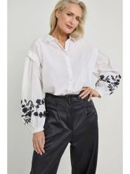 Josephine & Co Bluzka "Farah" w kolorze biało-czarnym rozmiar: 34. Białe bluzki Josephine & Co, z aplikacjami, z bawełny, bez kołnierzyka, bez ramiączek. Za 232.78 zł.