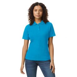 Damska Koszulka Polo Pique Soft Touch. Niebieskie koszulki polo GILDAN, xl, bez wzorów, bez kołnierzyka, bez ramiączek. Za 59.99 zł.
