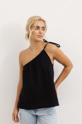 TOP HOLLY CZARNY M - Flawless. Czarne topy Flawless, m, bez wzorów, ze skóry, bez kołnierzyka, bez ramiączek. Za 57.00 zł.