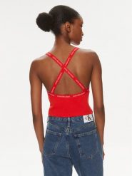 Calvin Klein Jeans Top Logo J20J223110 Czerwony Slim Fit. Czerwone topy Calvin Klein Jeans, xl, bez wzorów, z bawełny, bez kołnierzyka, bez ramiączek. Za 99.99 zł.