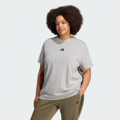 Koszulka Essentials 3-Stripes Cotton (Plus Size). Czarne bluzki Adidas, plus size, bez wzorów, z bawełny, sportowe, bez kołnierzyka, plus size, bez ramiączek. Za 119.00 zł.