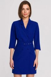 Elegancka sukienka marynarkowa z paskiem chabrowa. Niebieskie sukienki Stylove, do pracy, m, bez wzorów, z poliesteru, biznesowe, bez kołnierzyka, bez ramiączek, proste. Za 349.00 zł.