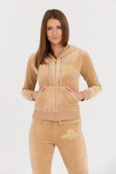JUICY COUTURE Beżowa damska bluza Arched Metallic, Rozmiar L. Brązowe bluzy sportowe Juicy Couture, l, bez wzorów, bez kaptura. W wyprzedaży za 329.99 zł.