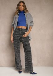 Szare Szerokie Jeansy High Waist z Cyrkoniowymi Zdobieniami Zarilene. Szare jeansy Renee, l, z aplikacjami, z podwyższonym stanem. Za 149.99 zł.