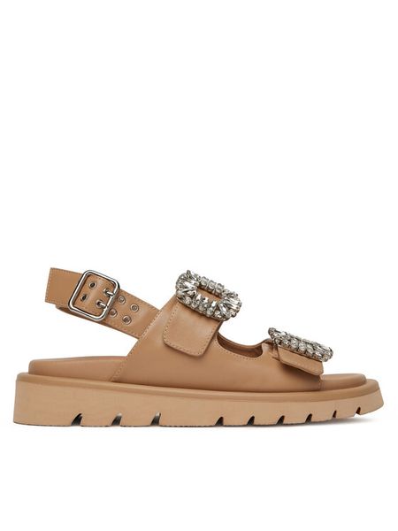 Eva Minge Sandały SNOWDROP-I75-563 Beżowy. Brązowe sandały Eva Minge, bez wzorów, ze skóry, bez obcasa, na płaskiej podeszwie, bez zapięcia. Za 379.99 zł.