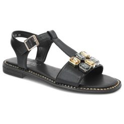 Czarne Sandały S.Barski Eleganckie Obuwie Damskie. Czarne sandały S.BARSKI, bez wzorów, z koronki, eleganckie, bez obcasa, bez zapięcia. Za 99.00 zł.