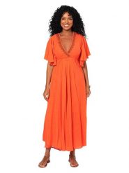 Aller Simplement Sukienka w kolorze pomarańczowym rozmiar: 34-40. Pomarańczowe sukienki Aller Simplement, bez wzorów, z bawełny, bez kołnierzyka, bez ramiączek, maxi. Za 108.99 zł.