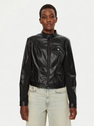 Guess Kurtka z imitacji skóry W4YL04 WE480 Czarny Regular Fit. Czarne kurtki Guess, xxl, z aplikacjami, ze skóry, bez kaptura. Za 537.99 zł.