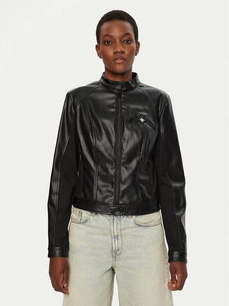 Guess Kurtka z imitacji skóry W4YL04 WE480 Czarny Regular Fit. Czarne kurtki Guess, xxl, z aplikacjami, ze skóry, bez kaptura. Za 458.99 zł.