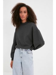 Trendyol Bluza w kolorze ciemnoszarym rozmiar: L. Czarne bluzy Trendyol, l, bez wzorów, bez kaptura. Za 61.60 zł.