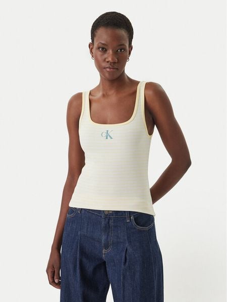 Calvin Klein Jeans Top LV047F832G Żółty Slim Fit. Żółte topy Calvin Klein Jeans, m, bez wzorów, z bawełny, bez kołnierzyka, bez ramiączek. Za 114.99 zł.
