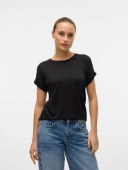 Vero Moda Koszulka w kolorze czarnym rozmiar: XS. Czarne bluzki Vero Moda, xs, bez wzorów, bez kołnierzyka, bez ramiączek. Za 39.77 zł.