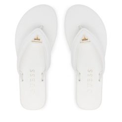 Japonki Guess. Białe klapki Guess, z aplikacjami, bez obcasa. Za 145.99 zł.