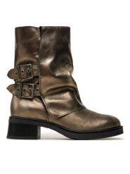 Steve Madden Botki Bonfire SM11003415 Złoty. Żółte botki Steve Madden, bez wzorów, ze skóry, bez obcasa, na płaskiej podeszwie, bez zapięcia. Za 869.99 zł.
