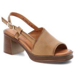 Sandały damskie Vinceza, cholewka ze skóry naturalnej na stabilnym klocku, beżowe, 39994. Brązowe sandały VINCEZA, bez wzorów, ze skóry, eleganckie, bez obcasa, na obcasie, bez zapięcia. Za 159.00 zł.