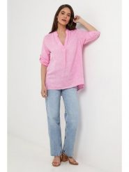 Le Monde du Lin Lniana bluzka w kolorze jasnoróżowym rozmiar: 36/38. Różowe bluzki Le Monde du Lin, bez wzorów, ze lnu, bez kołnierzyka, bez ramiączek. Za 130.99 zł.