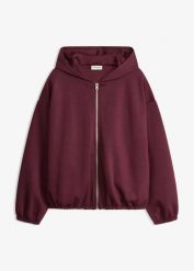 Bluza rozpinana z kapturem i balonowym dołem. Czerwone bluzy bonprix, bez wzorów, z kapturem. Za 189.99 zł.