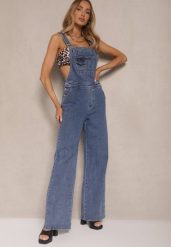 Niebieskie Jeansy Typu Ogrodniczki z Bawełny High Waist z Szerokim Nogawkami Velhiria. Niebieskie jeansy Renee, l, bez wzorów, z podwyższonym stanem. Za 159.99 zł.