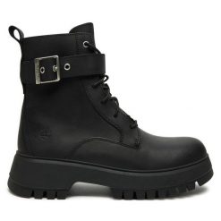 Trzewiki Timberland. Czarne botki Timberland, bez wzorów, bez obcasa, na płaskiej podeszwie, bez zapięcia. Za 499.99 zł.