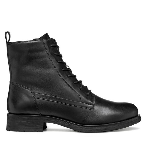 Trzewiki Geox. Czarne botki Geox, bez wzorów, bez obcasa, na płaskiej podeszwie, bez zapięcia. Za 399.99 zł.