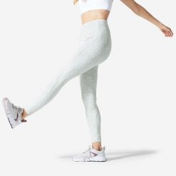 Legginsy fitness damskie Nyamba 520. Fioletowe legginsy DOMYOS, l, bez wzorów, z bawełny, z podwyższonym stanem, na fitness i siłownię. Za 99.99 zł.