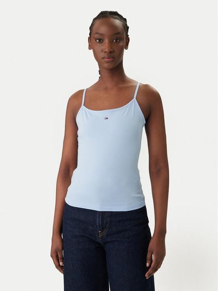 Tommy Jeans Top Essential DW0DW20675 Błękitny Slim Fit. Niebieskie topy Tommy Jeans, xs, bez wzorów, z bawełny, bez kołnierzyka, bez ramiączek. Za 87.99 zł.