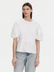 Liu Jo Bluzka WA5389 J6308 Biały Relaxed Fit. Białe bluzki Liu Jo, xs, bez wzorów, z bawełny, bez kołnierzyka, bez ramiączek. Za 369.99 zł.