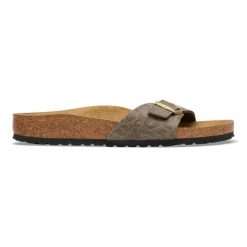 Birkenstock Madrid SYN Gray Taupe Klapki damskie. Szare klapki Birkenstock, bez wzorów, z jeansu, bez obcasa. Za 369.99 zł.
