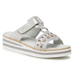 Klapki Rieker. Szare klapki Rieker, bez wzorów, bez obcasa. Za 229.99 zł.