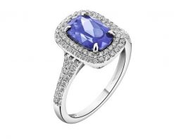 Pierścionek z białego złota z brylantami i tanzanitem - próba 585. Białe pierścionki Apart, z brylantem, złote. Za 9,990.00 zł.