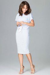 Jasnoniebieski Casualowy Komplet Bluzka z Wiązaniem i Ołówkowa Spódnica Midi. Czerwone spódnice Katrus, l, bez wzorów, z elastanu, midi, ołówkowe. Za 289.00 zł.