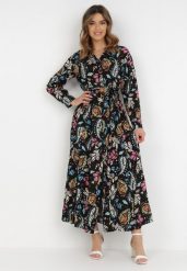 Czarna Sukienka Galanthe. Czarne sukienki Born2be, l, bez wzorów, z materiału, bez kołnierzyka, bez ramiączek, maxi, koszulowe. Za 99.99 zł.