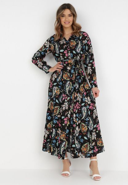 Czarna Sukienka z Wiskozy o Koszulowym Kroju Galanthe. Czarne sukienki Born2be, l, bez wzorów, z materiału, bez kołnierzyka, bez ramiączek, maxi, koszulowe. Za 109.99 zł.