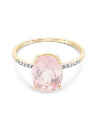 Revoni Złoty pierścionek z diamentami i kwarcem różowym rozmiar: 58. Różowe pierścionki Revoni, z diamentem, złote. Za 826.45 zł.