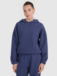4F Bluza dresowa z waflowej dzianiny damska - granatowa M. Niebieskie bluzy 4f, m, bez wzorów, z dresówki, bez kaptura. Za 179.99 zł.
