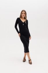 SUKIENKA GWEN CZARNA M - Flawless. Czarne sukienki Flawless, do pracy, m, bez wzorów, z bawełny, biznesowe, bez kołnierzyka, bez ramiączek, midi, dopasowane. Za 231.00 zł.
