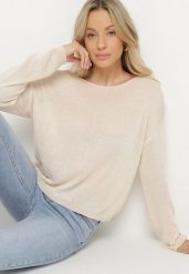 Beżowy Cienki Ażurowy Sweter Wiskozowy Sanivea. Brązowe swetry Born2be, m, w ażurowe wzory, z jeansu, bez ramiączek. Za 139.99 zł.