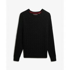 Sweter z luźnym splotem dla kobiet Superdry. Czarne swetry Superdry, na zimę, bez wzorów, ze splotem, bez ramiączek. Za 284.00 zł.