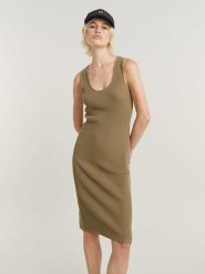 G-Star Sukienka w kolorze khaki rozmiar: M. Brązowe sukienki G-Star, m, bez wzorów, z bawełny, retro, bez kołnierzyka, bez ramiączek, midi. Za 145.26 zł.