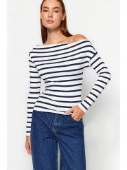 Trendyol Koszulka w kolorze biało-granatowym rozmiar: XL. Białe bluzki Trendyol, xl, bez wzorów, bez kołnierzyka, bez ramiączek. Za 59.45 zł.