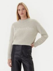 Calvin Klein Sweter LV044D359G Beżowy Relaxed Fit. Brązowe swetry Calvin Klein, xs, bez wzorów, z syntetyku, bez ramiączek. Za 849.99 zł.