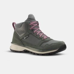 Buty turystyczne damskie Quechua NH500 Mid skóra wodoodporne. Szare trekkingi QUECHUA, ze skóry, przed kolano, trekkingowe. Za 269.99 zł.